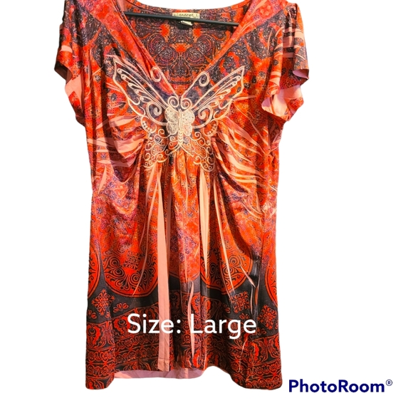 Energe Tops - Large Hues of Orange Butterfly Tunic By Energe
